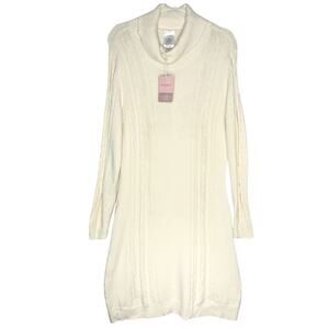 Serra Cable Knit Long Sleeve Sweater Dress Large Cream Preppy Cottagecore Midi